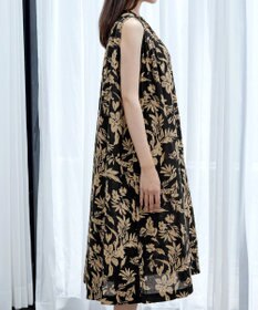 Tiaclasse 【洗える】麻レーヨンボタニカルシャツワンピース