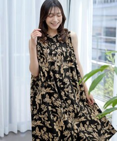 Tiaclasse 【洗える】麻レーヨンボタニカルシャツワンピース