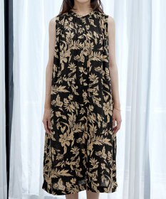 Tiaclasse 【洗える】麻レーヨンボタニカルシャツワンピース