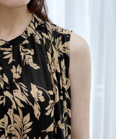 Tiaclasse 【洗える】麻レーヨンボタニカルシャツワンピース