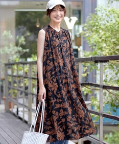 Tiaclasse 【洗える】麻レーヨンボタニカルシャツワンピース