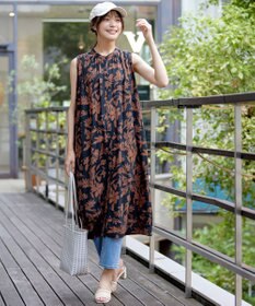 Tiaclasse 【洗える】麻レーヨンボタニカルシャツワンピース