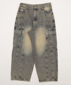 WEGO 【SMLサイズ展開/ウエスト紐】イージー3Dバレルレッグデニムカーゴパンツ