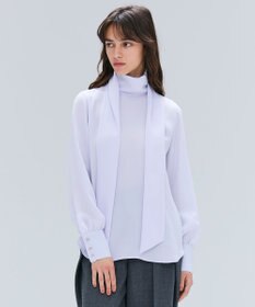 BEIGE， 【洗える】STOW / パフスリーブボウタイブラウス Lilac