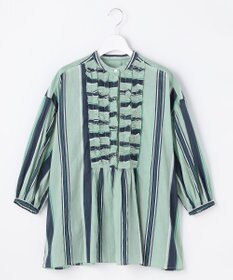 自由区 L 【着映える・涼やか】コットンストライププリントフリル ブラウス