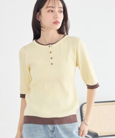 earth music&ecology ヘンリーネック半袖ニットプルオーバー