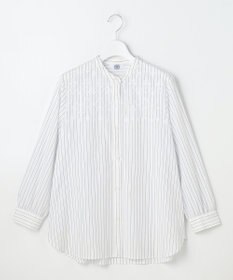 J.PRESS LADIES L ストライプ×エンブロイダリー バンドカラー ブラウス