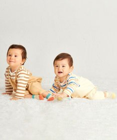 MIKI HOUSE HOT BISCUITS 【70-80cm】 ボーダー柄 重ね着風  カバーオール