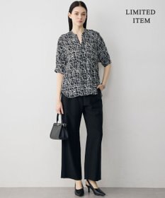 ICB 【新色追加・WEB限定】BackSatinAmunzen 5分袖キーネックブラウス