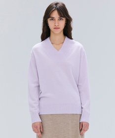 BEIGE， 【洗える】POMPE / ウールカシミヤ配色ラインVネックニット