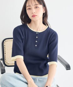 earth music&ecology ヘンリーネック半袖ニットプルオーバー