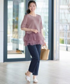 Tiaclasse チュールフリルドッキングニットトップス