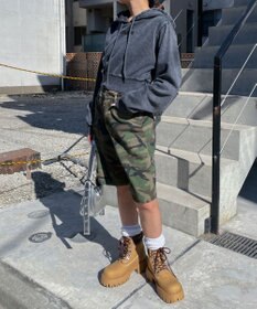 WEGO グラフィックアシッドウォッシュショートプルパーカー