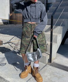 WEGO グラフィックアシッドウォッシュショートプルパーカー