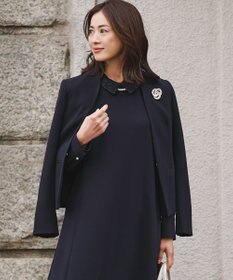 23区 L 【セットアップ対応/洗える】トリアセダブルジョーゼット ノーカラー ジャケット ネイビー系