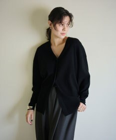 #Newans 【洗える】ファインボタンＶネックカーディガン ブラック