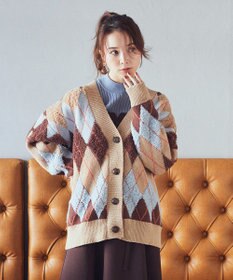 earth music&ecology ループ編みアーガイルカーディガン