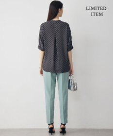 ICB 【新色追加・WEB限定】BackSatinAmunzen 5分袖キーネックブラウス