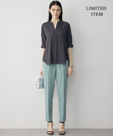ICB 【新色追加・WEB限定】BackSatinAmunzen 5分袖キーネックブラウス