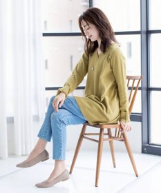 Tiaclasse L 【洗える】Vネックリブニットチュニック