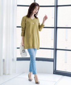 Tiaclasse L 【洗える】Vネックリブニットチュニック