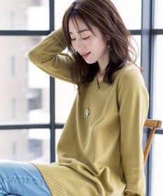 Tiaclasse L 【洗える】Vネックリブニットチュニック