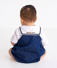 MIKI HOUSE HOT BISCUITS 【70-90cm】 顔ドン　デニムロンパース