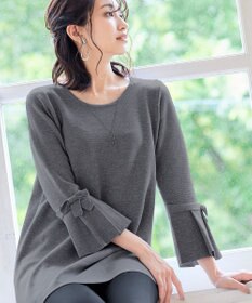 Tiaclasse L 【洗える】ミラノリブ編みのフレア袖ニットチュニック