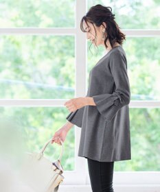 Tiaclasse L 【洗える】ミラノリブ編みのフレア袖ニットチュニック