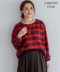 23区 L 【Lサイズ限定】ブラッシュド ビエラチェック ノーカラーブラウス