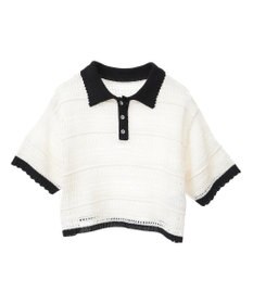 earth music&ecology キラキラボタン透かしニットポロ