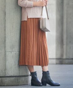 J.PRESS LADIES L 【洗える】マロンサテン ランダムプリーツ スカート
