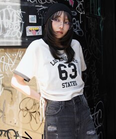 WEGO グラフィックサイドリボンドロストショートT