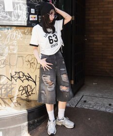 WEGO グラフィックサイドリボンドロストショートT