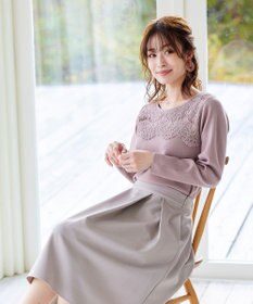 Tiaclasse L 【洗える】大人上品なスカラップレースコンビニット