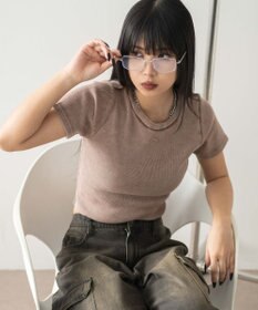 WEGO ヴィンテージウォッシュワンポイントリブT