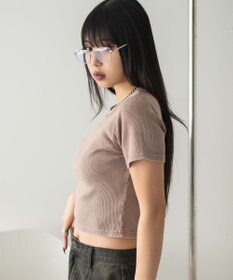 WEGO ヴィンテージウォッシュワンポイントリブT