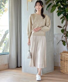 Tiaclasse 【洗える】フラワー刺繍ニットトップス