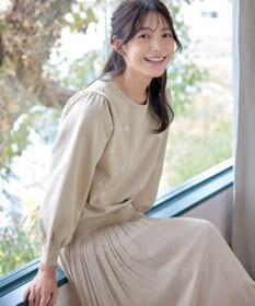 Tiaclasse 【洗える】フラワー刺繍ニットトップス