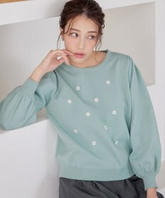 Tiaclasse L 【洗える】フラワー刺繍ニットトップス
