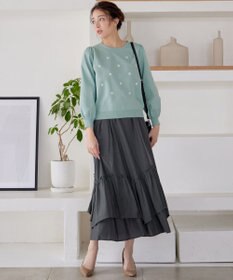 Tiaclasse 【洗える】フラワー刺繍ニットトップス