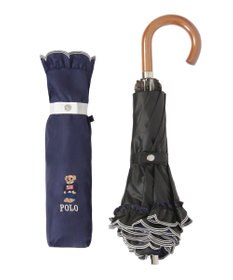 MOONBAT 【WEB限定/遮光率100%/遮熱/UV】POLO RALPH LAUREN（ポロ ラルフローレン）晴雨兼用日傘 ワンポイント ポロベア刺繍 フリル 折りたたみ傘 長折タイプ