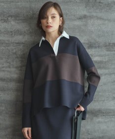 ICB 【洗える】 シンセティックダブルフェイス ラガーニットプルオーバー ネイビー×ダークブラウン系