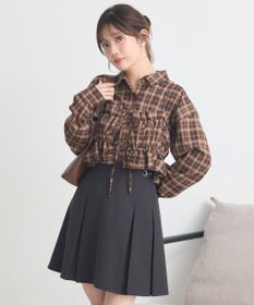 earth music&ecology SET2点チェック柄シャーリングビスチェ＋シャツ