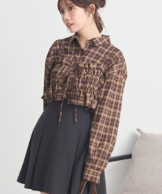 earth music&ecology SET2点チェック柄シャーリングビスチェ＋シャツ