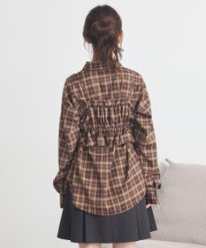 earth music&ecology SET2点チェック柄シャーリングビスチェ＋シャツ