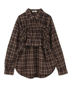 earth music&ecology SET2点チェック柄シャーリングビスチェ＋シャツ