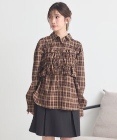 earth music&ecology SET2点チェック柄シャーリングビスチェ＋シャツ