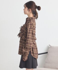 earth music&ecology SET2点チェック柄シャーリングビスチェ＋シャツ