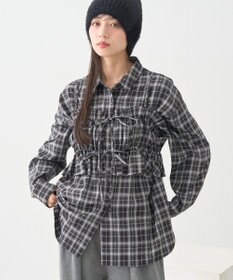 earth music&ecology SET2点チェック柄シャーリングビスチェ＋シャツ